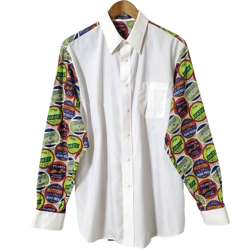Pilsner Craft Beer Hipster Shirt Size L Homebrew Happy Hour Button Up Mens